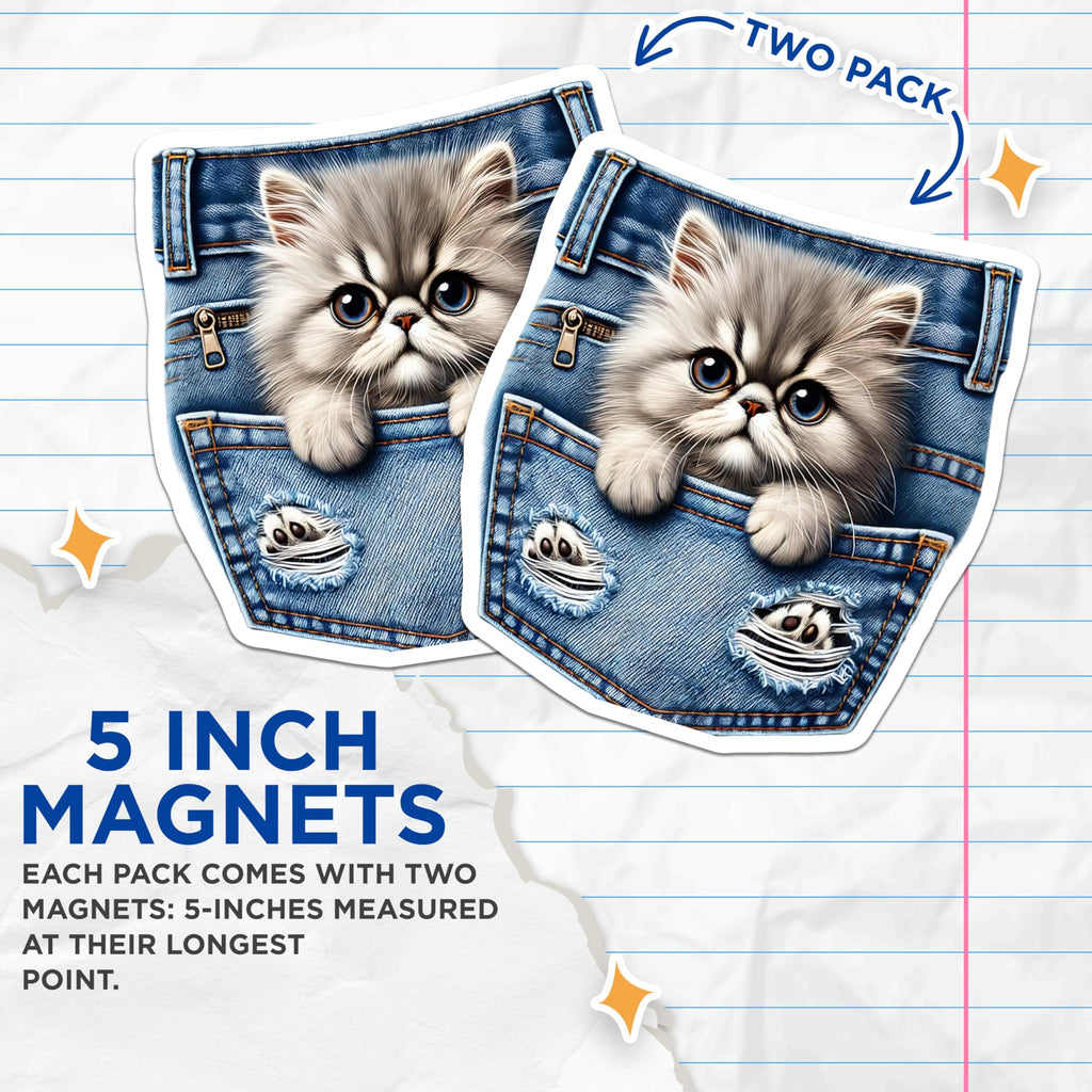 (2 Pack) Cute Cat Magnets - Pocket Kitten - Fridge Decor - 5" On Longest Side - Premium Magnet - for Cars, Refrigerators, Toolboxes, Lockers - Made in USA - MAG16208