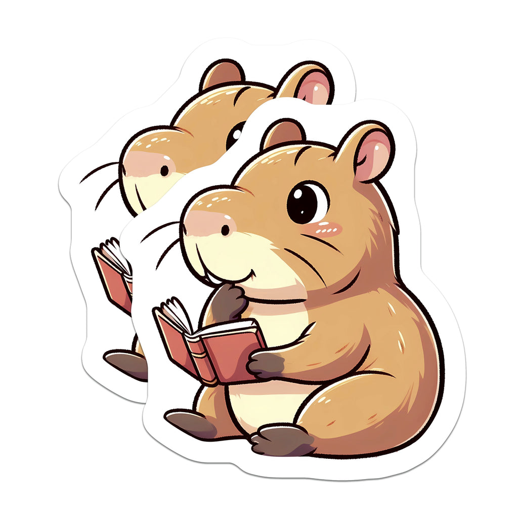 (2 Pack) Cute Hamster Reading Magnets - Book Lover Animal Decor - Student Librarian Fridge Accessory - 5 Inches On Longest Side - Thick Durable Magnet - Made in USA - MAG36241