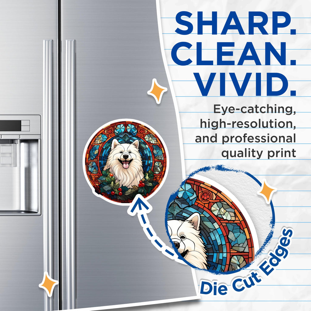 (2 Pack) Samoyed Dog Stained Glass Magnets - Christmas Holiday Decor - Pet Lover Refrigerator - 5 Inches On Longest Side - Thick Durable Magnet - Made in USA - MAG27562