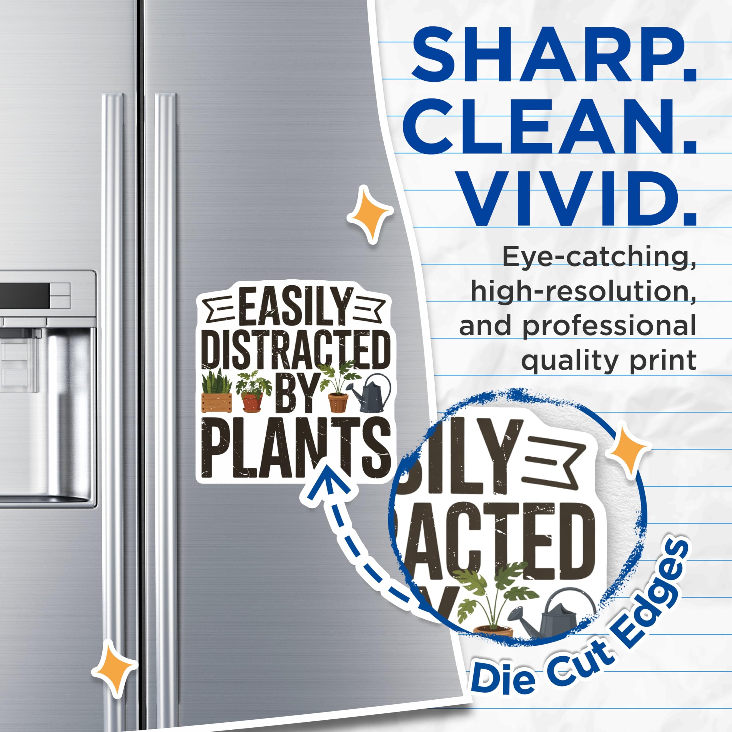 (2 Pack) Plant Lover Magnets - Easily Distracted By Plants Enthusiast Decor - Funny Houseplant Gardener Refrigerator Magnets - 5 Inches On Longest Side - Thick Durable Magnet - Made in USA - MAG21684