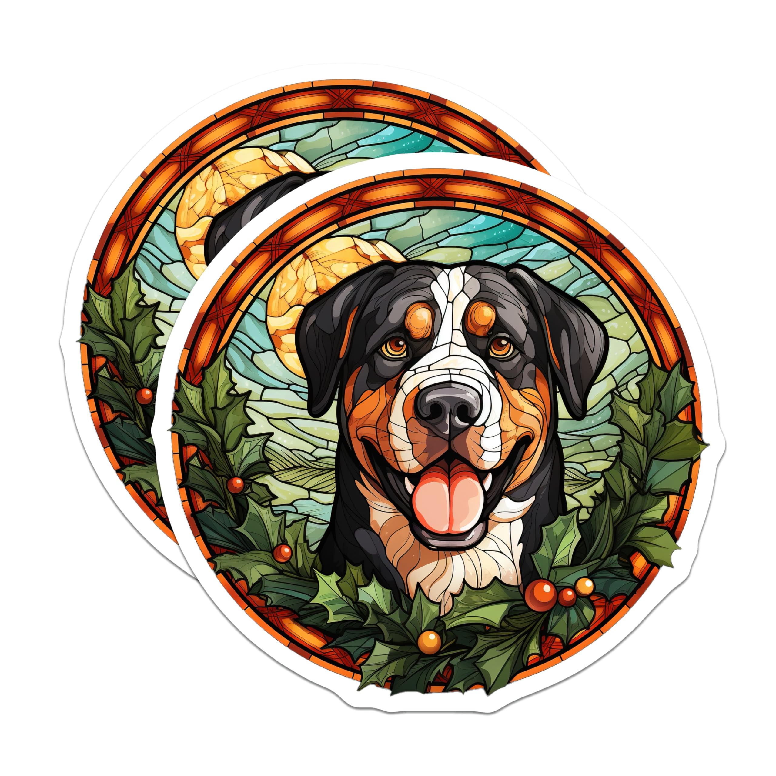 (2 Pack) Bernese Mountain Dog Magnets - Stained Glass Dog Art - Christmas Holiday Pet Decor - Berner Lover Fridge Display - 5 Inches On Longest Side - Thick Durable Magnet - Made in USA - MAG30041