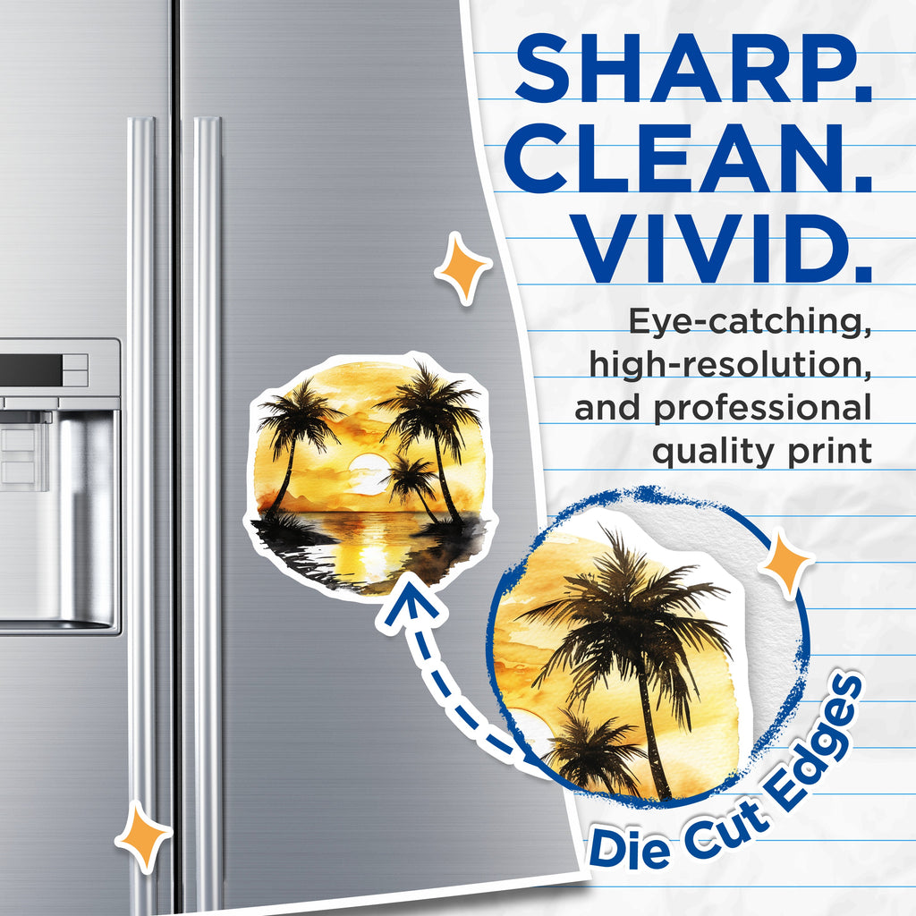 (2 Pack) Tropical Sunset Magnets - Palm Tree Beach Scene - Watercolor Fridge Decor - Island Life Souvenir - 5 Inches On Longest Side - Thick Durable Magnet - Made in USA - MAG39696