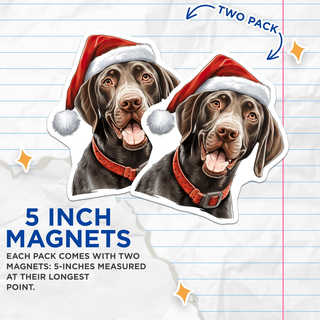 (2 Pack) Festive Dog Magnets - Santa Hat German Shorthaired Pointer - Christmas Pet Lover Decor - 5 Inches On Longest Side - Thick Durable Magnet - Made in USA - MAG30899