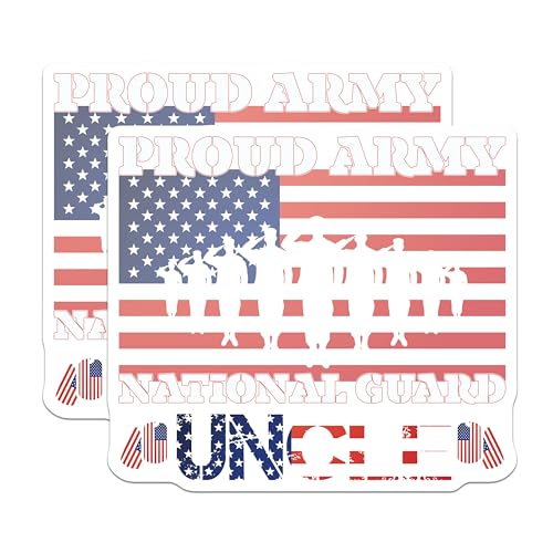 (2 Pack) Proud Army Stickers - National Guard Decal - Military Uncle Vinyl Sticker - 5" On Longest Side - Sticks to Smooth Flat Surfaces - Made in USA - BMCS5273