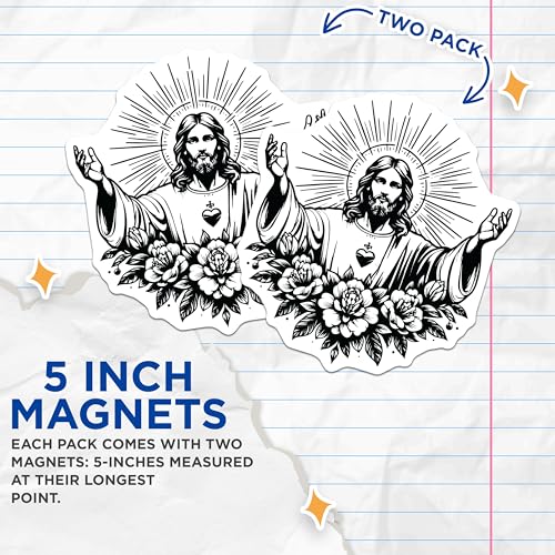 (2 Pack) Sacred Heart Jesus Magnets - Religious Refrigerator Magnets - Inspirational Jesus Christ Home Decor - 5" On Longest Side - for Cars, Fridges, Toolboxes - Made in USA - MAG7330