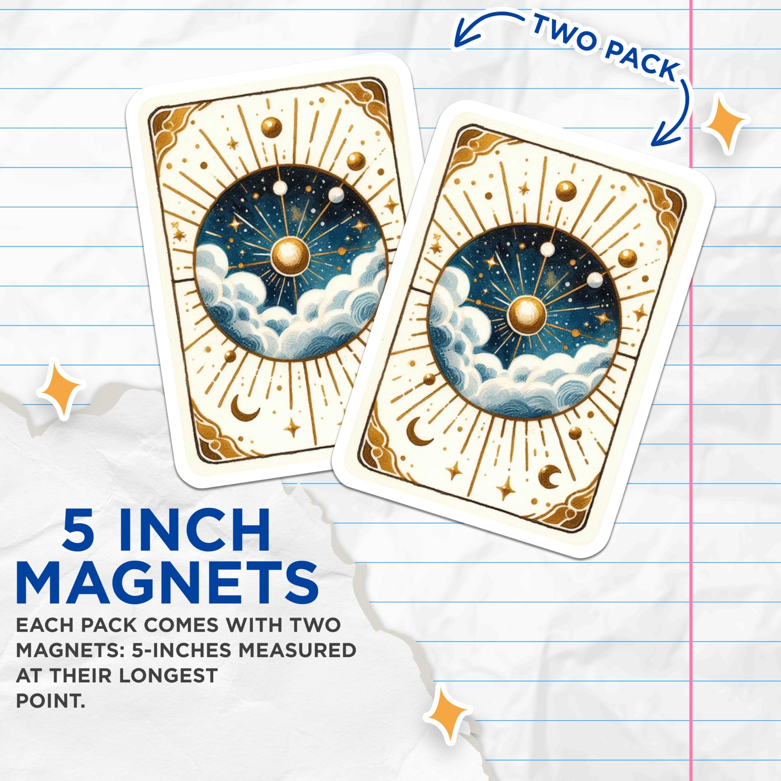 (2 Pack) Celestial Scene Magnets - Space Decor - Whimsical Astrology Art - 5" On Longest Side - Premium Magnet - for Cars, Refrigerators, Toolboxes, Lockers - Made in USA - MAG16054