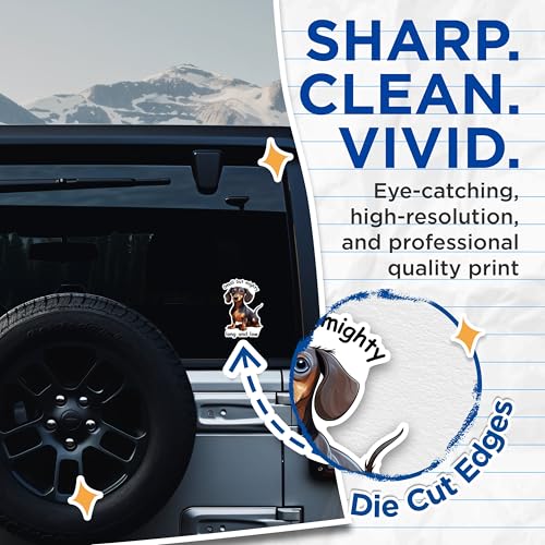(2 Packs) Small But Mighty Long and Low Stickers - Dachshund Breed Decals - 5 Inches On Longest Side - Premium Vinyl Decal - Sticks to Any Smooth Flat Surface - Made in USA - BMCS2338