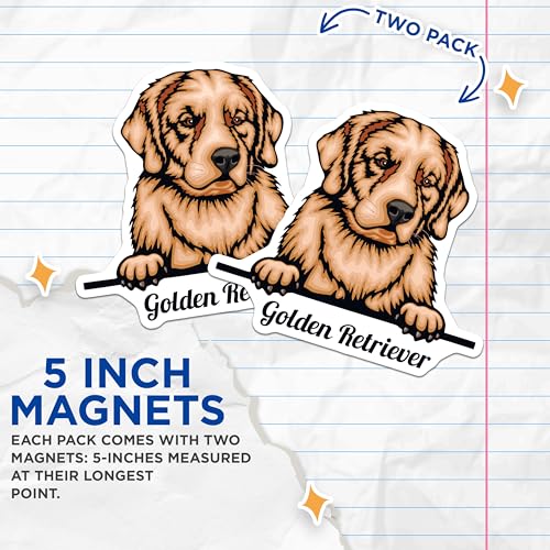 (2 Pack) Golden Retriever Magnets - Cute Dog Magnets - Pet Lover - 5" On Longest Side - for Cars, Fridges, Toolboxes - Made in USA - MAG4222