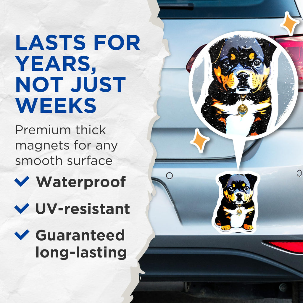 (2 Pack) Rottweiler Puppy Magnets - Cute Dog Lover Decor - Pet Animal Art Magnets - 5 Inches On Longest Side - Thick Durable Magnet - Made in USA - MAG22325