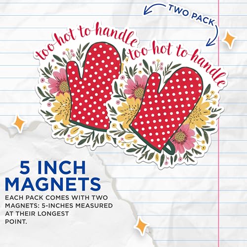 (2 Pack) Too Hot to Handle Magnets - Floral Kitchen Magnets - Oven Mitt Decor Magnets - Polka Dot Magnets- 5" On Longest Side - for Fridges, Toolboxes, Cars - Made in USA - MAG3045