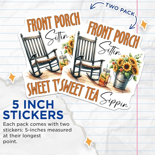 (2 Pack) Front Porch Sitters Stickers - Sweet Tea - Sunflower Decor - 5" On Longest Side - Sticks to Smooth Flat Surfaces - Made in USA - BMCS8299