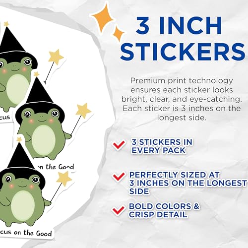 (3 Pack) Wizard Frog Decals - Magic Frog Art - Positive Saying Decor- 3 Inches On Longest Side - Easy Peel & Apply - Made in USA - 3MCS5309