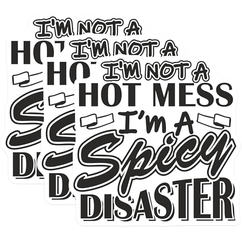 (3 Pack) Spicy Disaster Decals - Hot Mess Decal - Laptop Decals - 3 Inches On Longest Side - Easy Peel & Apply - Made in USA - 3MCS7675