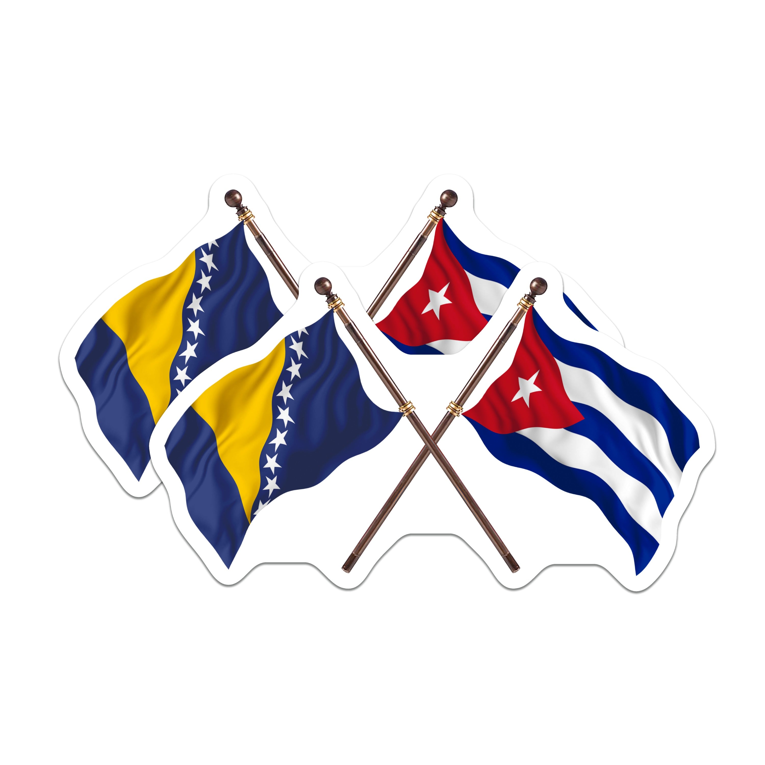 (2 Pack) Bosnia Herzegovina Cuban Flags Magnets - National Pride Souvenir - Cultural Home Adornment - 5 Inches On Longest Side - Thick Durable Magnet - Made in USA - MAG37009