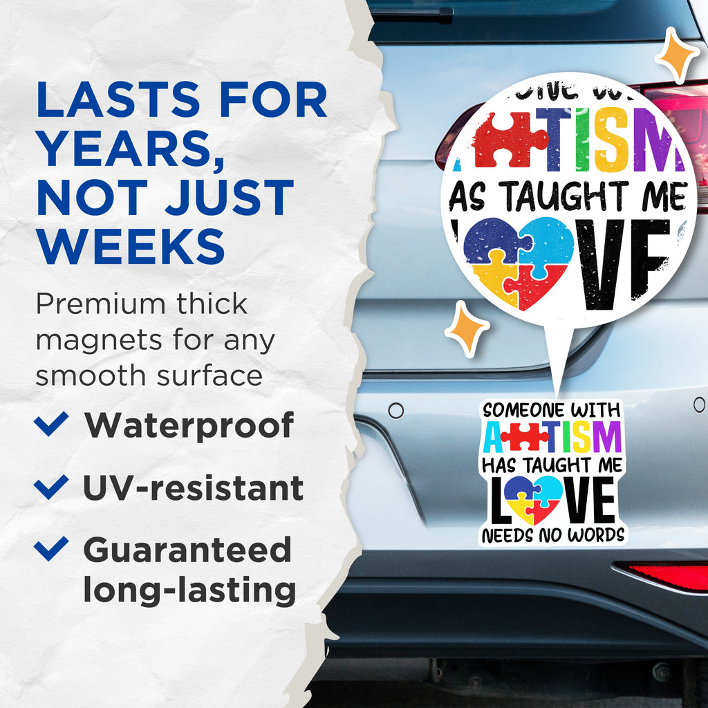 (2 Pack) Autism Awareness Magnets - Neurodiversity Support - Love Needs No Words Decor - 5 Inches On Longest Side - Thick Durable Magnet - Made in USA - MAG36363