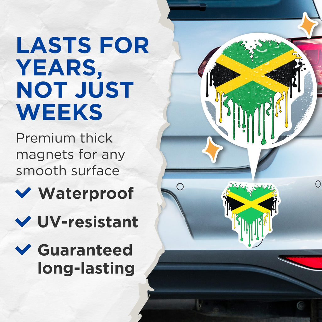 (2 Pack) Jamaican Flag Magnets - Heart Drip Design - Island Pride Decor - 5" On Longest Side - Premium Magnet - for Cars, Refrigerators, Toolboxes, Lockers - Made in USA - MAG17403
