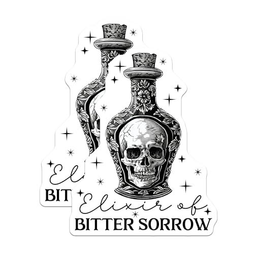 (2 Pack) Elixir of Bitter Sorrow Stickers - Skull Potion Bottle Stickers - Gothic Apothecary Stickers - 5" On Longest Side - Sticks to Any Smooth Flat Surface - Made in USA - BMCS3448
