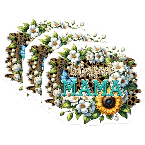 (3 Pack) Blessed Mama Decals - Sunflower Butterfly - Mom Decal - Laptop Decal - 3 Inches On Longest Side - Easy Peel & Apply - Made in USA - 3MCS6943