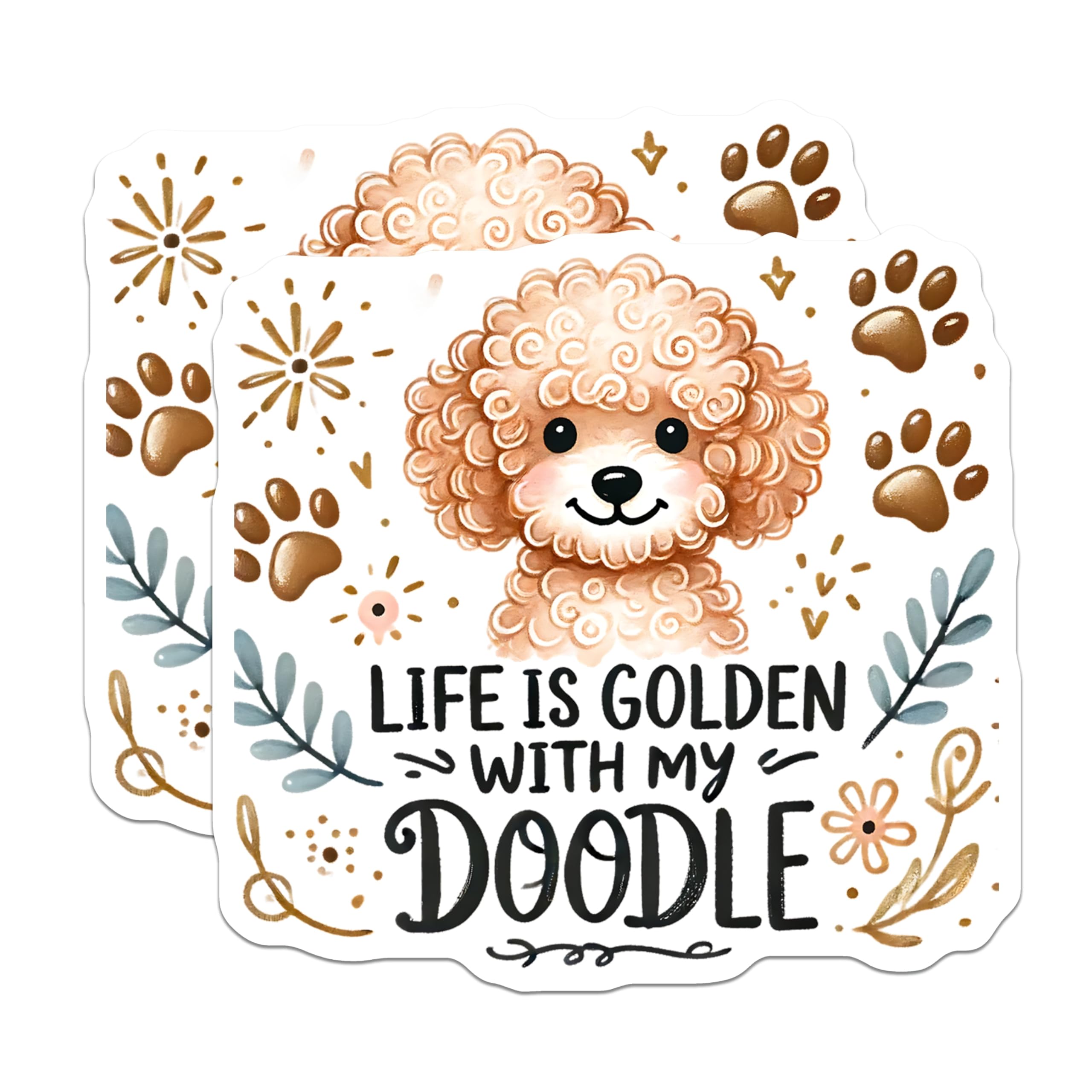 (2 Pack) Doodle Dog Magnets - Golden Doodle Paw Prints - Dog Lover Magnet - 5" On Longest Side - Premium Magnet - for Cars, Refrigerators, Toolboxes, Lockers - Made in USA - MAG15953