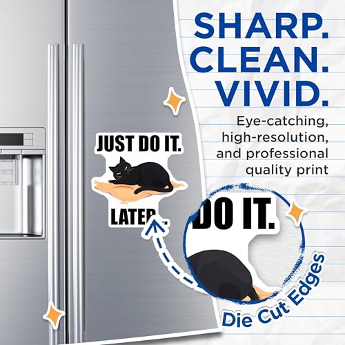 (2 Pack) Just Do It Later Cat Magnets - Funny Cat Quote - 5" On Longest Side - for Cars, Fridges, Toolboxes - Made in USA - MAG7815