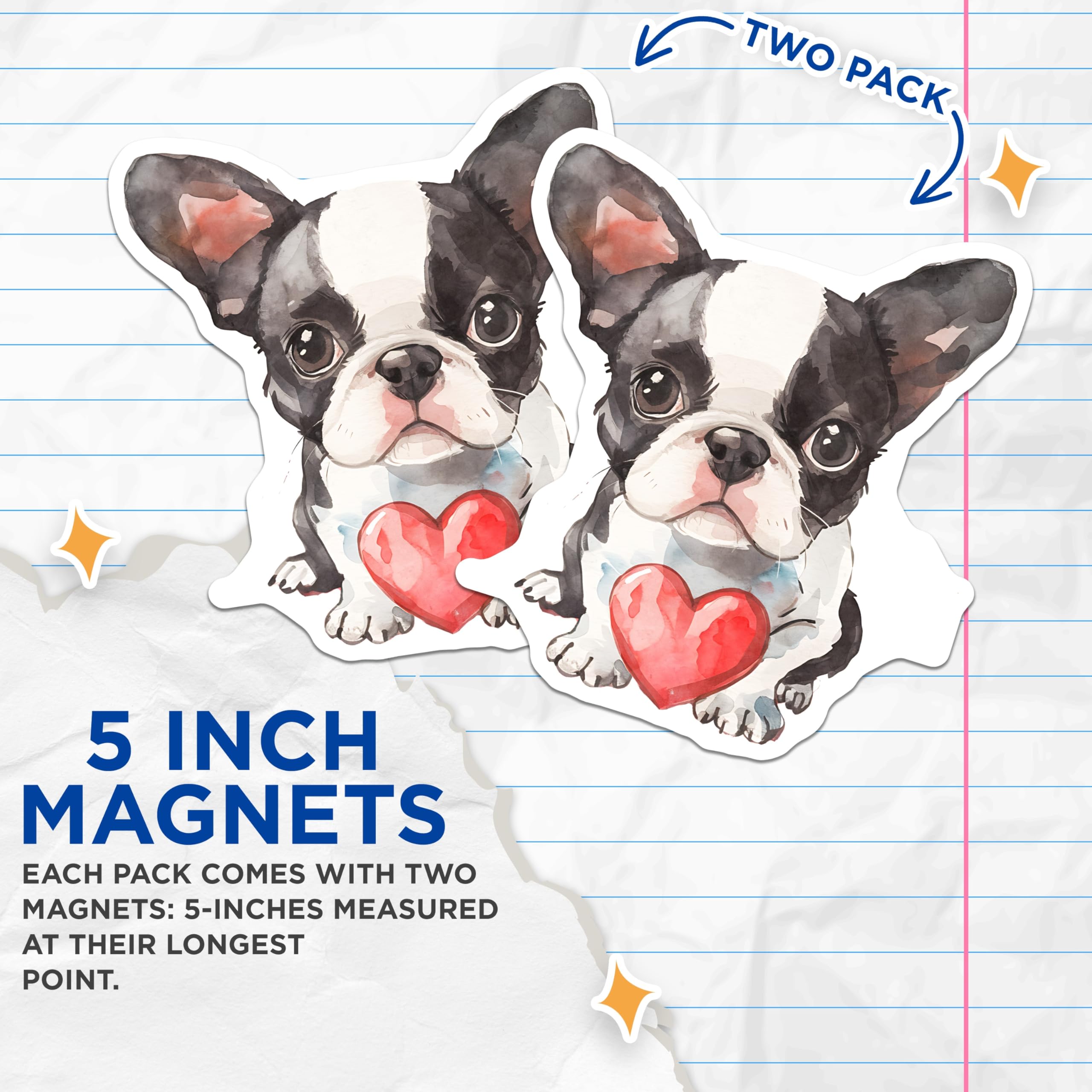 (2 Pack) Boston Terrier Magnets - Dog Lover Decorations - Cute Heart Dog Magnet Set - 5" On Longest Side - Premium Magnet - for Cars, Refrigerators, Toolboxes, Lockers - Made in USA - MAG16545