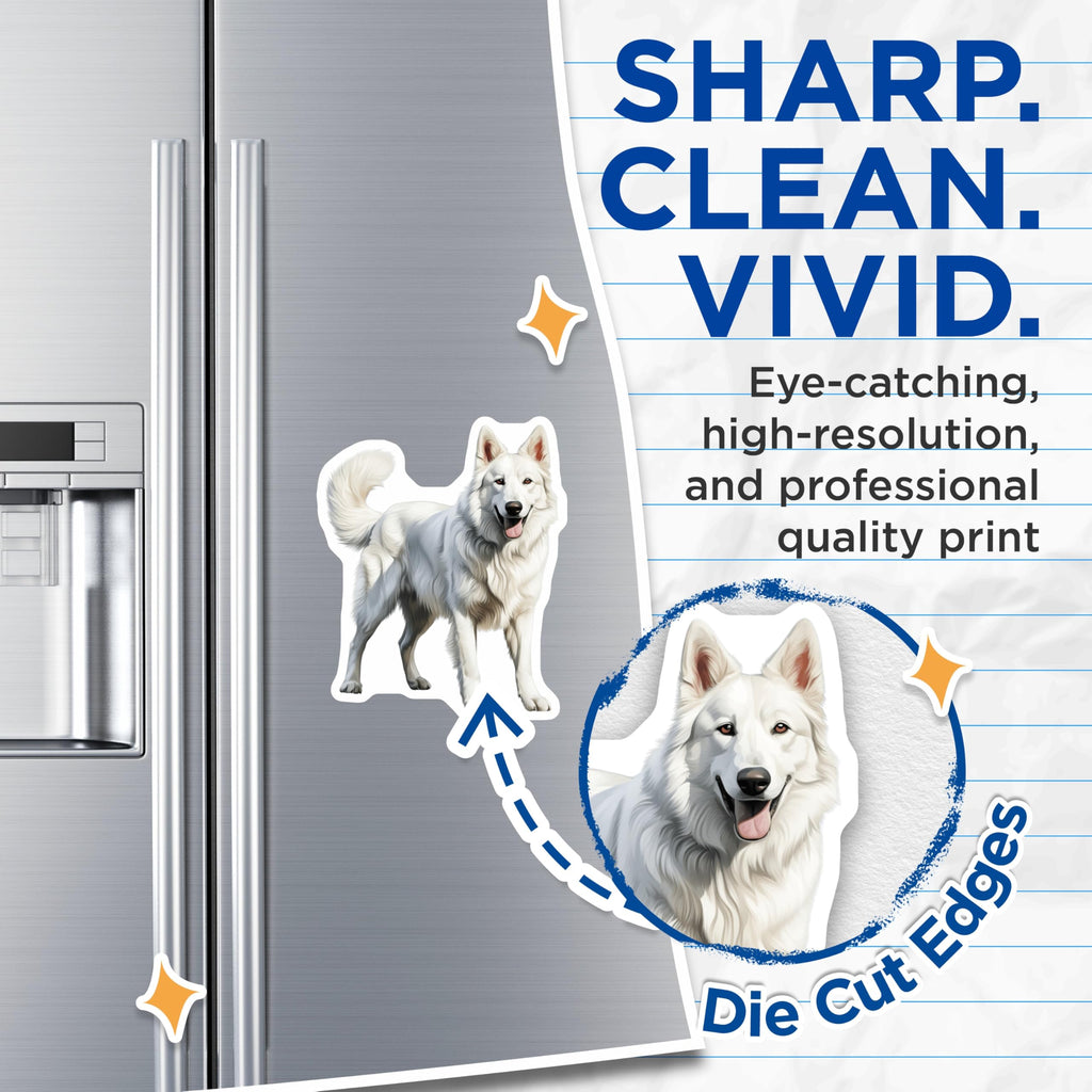 (2 Pack) White Dog Magnets - Happy Smiling Canine Art - Animal Lover Fridge Decor - Pet Owner Home Accessory - 5 Inches On Longest Side - Thick Durable Magnet - Made in USA - MAG29566