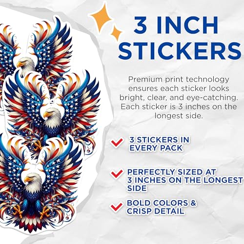 (3 Pack) American Eagle Decals - Patriotic Laptop Decal - USA Flag Stickers - 3 Inches On Longest Side - Easy Peel & Apply - Made in USA - 3MCS0994