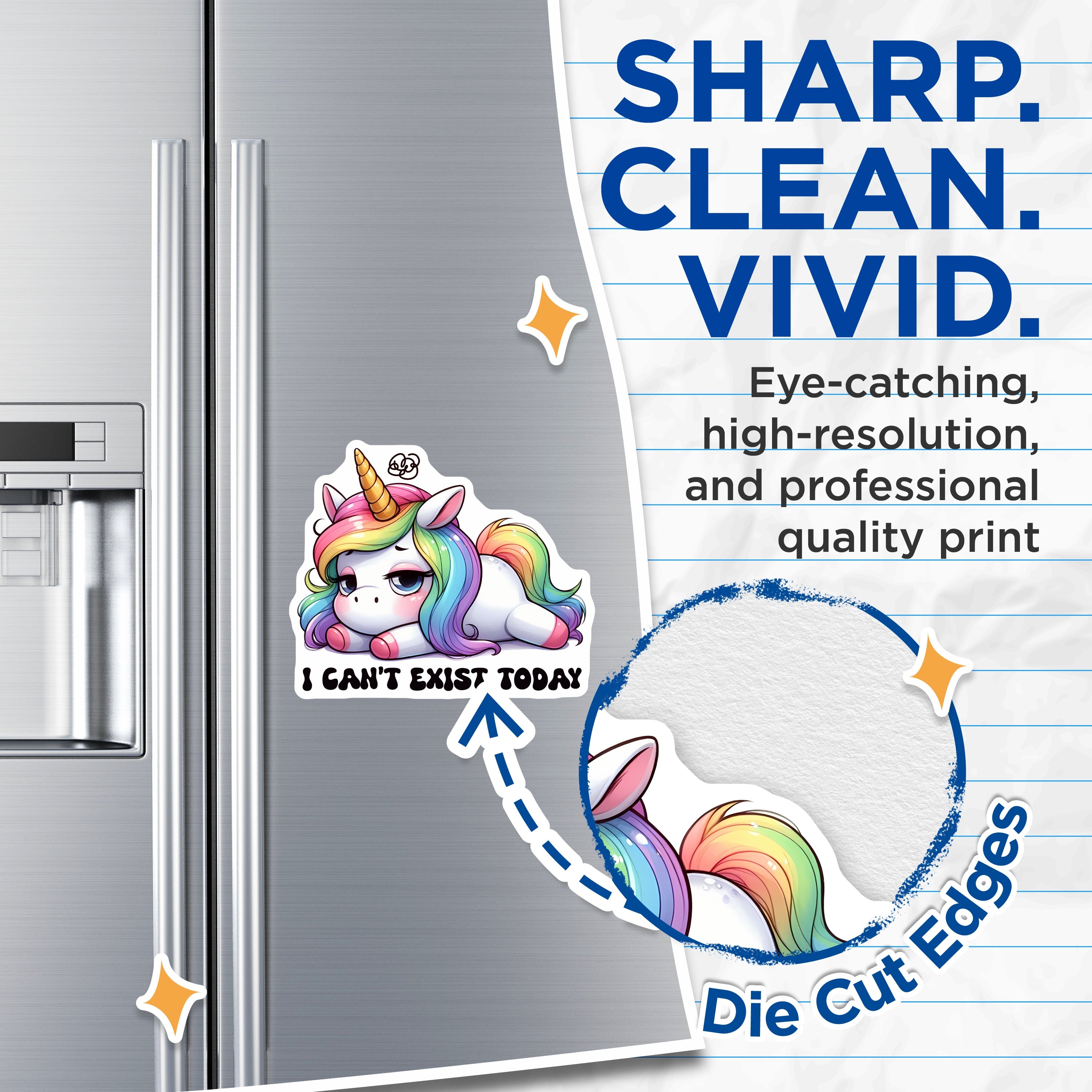 (2 Pack) I Can't Exist Today Unicorn Magnets - Funny Introvert Meme - Sarcastic Quote Decor - Rainbow Fantasy Art - 5 Inches On Longest Side - Thick Durable Magnet - Made in USA - MAG36050