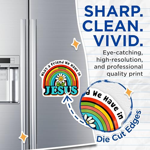(2 Pack) What a Friend We Have in Jesus Magnets - Rainbow Flower Magnets - Religious Encouragement Magnets - 5" On Longest Side - for Cars, Refrigerators, Toolboxes, Lockers - Made in USA BMCS3116