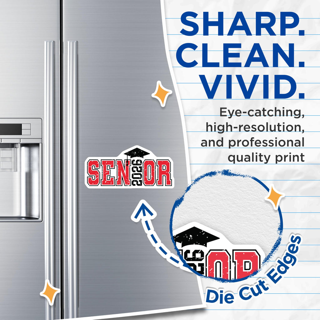 (2 Pack) Senior 2026 Magnets - Graduation Year - Class of 2026 Memorabilia- 5" On Longest Side - Sticks to Smooth Flat Surfaces - Made in USA - MAG11945