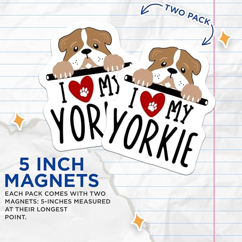 (2 Pack) I Love My Yorkie Magnets - Dog Lover - Cute Dog Magnet - 5" On Longest Side - for Cars, Fridges, Toolboxes - Made in USA - MAG4298