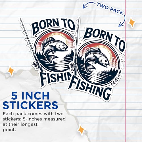 (2 Pack) Born to Fishing Stickers - Fishing Enthusiast Stickers - Outdoor Adventure Stickers - 5" On Longest Side - Sticks to Any Smooth Flat Surface - Made in USA - BMCS2630