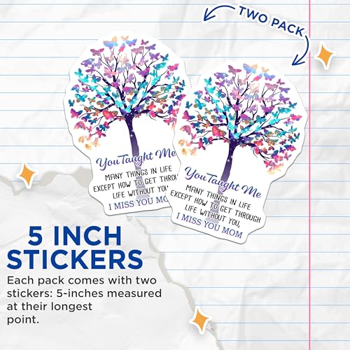 (2 Pack) You Taught Me Stickers - Butterfly Memorial Stickers - Tree Remembrance Stickers - 5" On Longest Side - Sticks to Smooth Flat Surfaces - Made in USA - BMCS6107