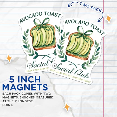 (2 Pack) Avocado Toast Magnets Magnets - Kitchen Decor - Funny Food Magnet - 5" On Longest Side - Made in USA - Sticks to Refrigerators & Metal Surfaces - MAG8380