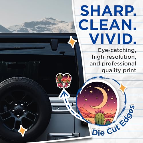 (2 Pack) Cactus Skull Stickers - Desert Night Scene - Western Cowboy Aesthetic Stickers - 5" On Longest Side - Sticks to Smooth Flat Surfaces - Made in USA - BMCS9622