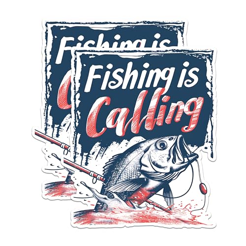 (2 Pack) Fishing is Calling Magnets - Fisherman Decor Magnets - Angler's Refrigerator Magnets - Catch of The Day Magnets- 5" On Longest Side - for Fridges, Toolboxes, Cars - Made in USA - MAG2625
