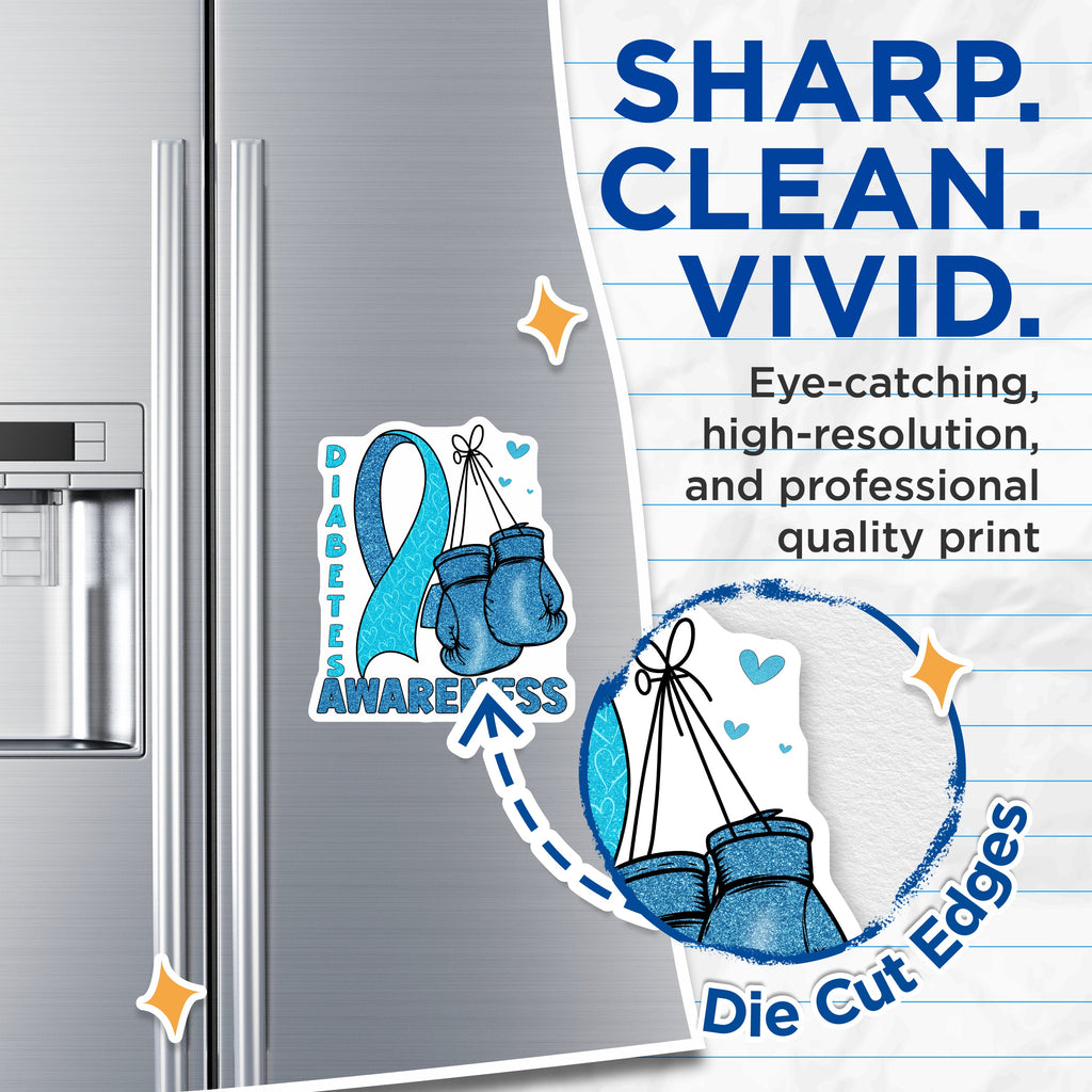 (2 Pack) Diabetes Awareness Magnets - Blue Ribbon Support - Diabetes Fighter - Medical Advocacy Decor - 5 Inches On Longest Side - Thick Durable Magnet - Made in USA - MAG37292