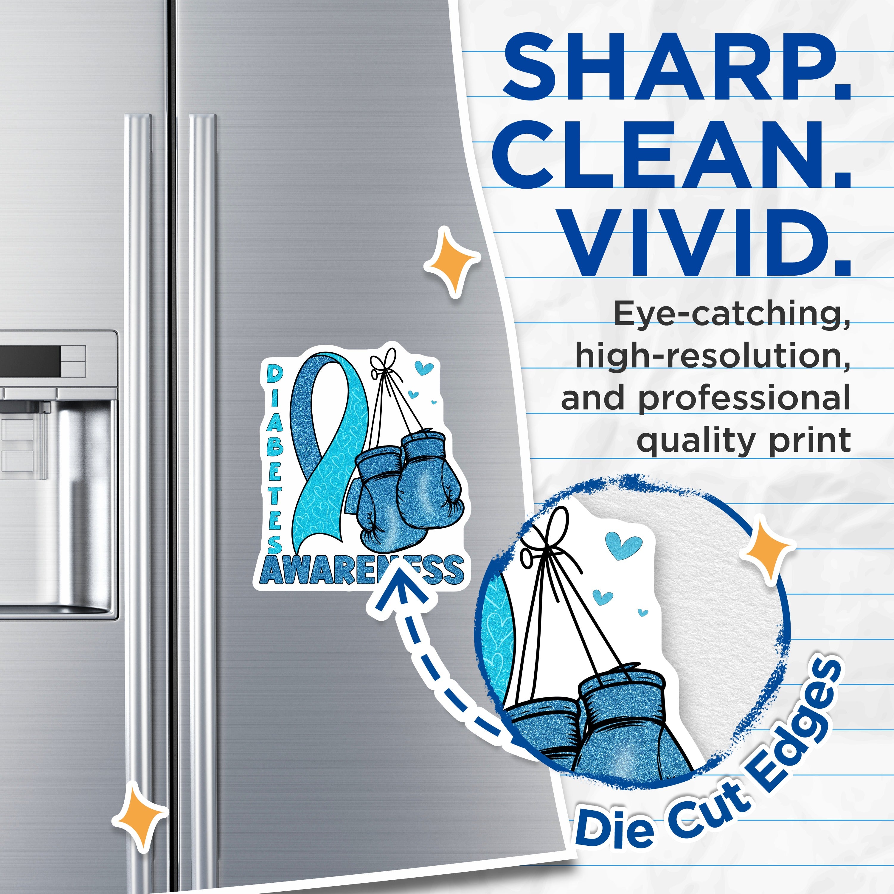 (2 Pack) Diabetes Awareness Magnets - Blue Ribbon Support - Diabetes Fighter - Medical Advocacy Decor - 5 Inches On Longest Side - Thick Durable Magnet - Made in USA - MAG37292