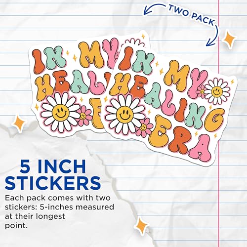 (2 Pack) Healing Era Stickers - Positive Quote - Retro Flower Design - 5" On Longest Side - Sticks to Smooth Flat Surfaces - Made in USA - BMCS7668