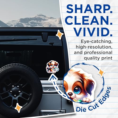 (2 Pack) Cute Puppy Stickers - Dog Lover Decals - Adorable Pet Art - 5" On Longest Side - Sticks to Smooth Flat Surfaces - Made in USA - BMCS9595