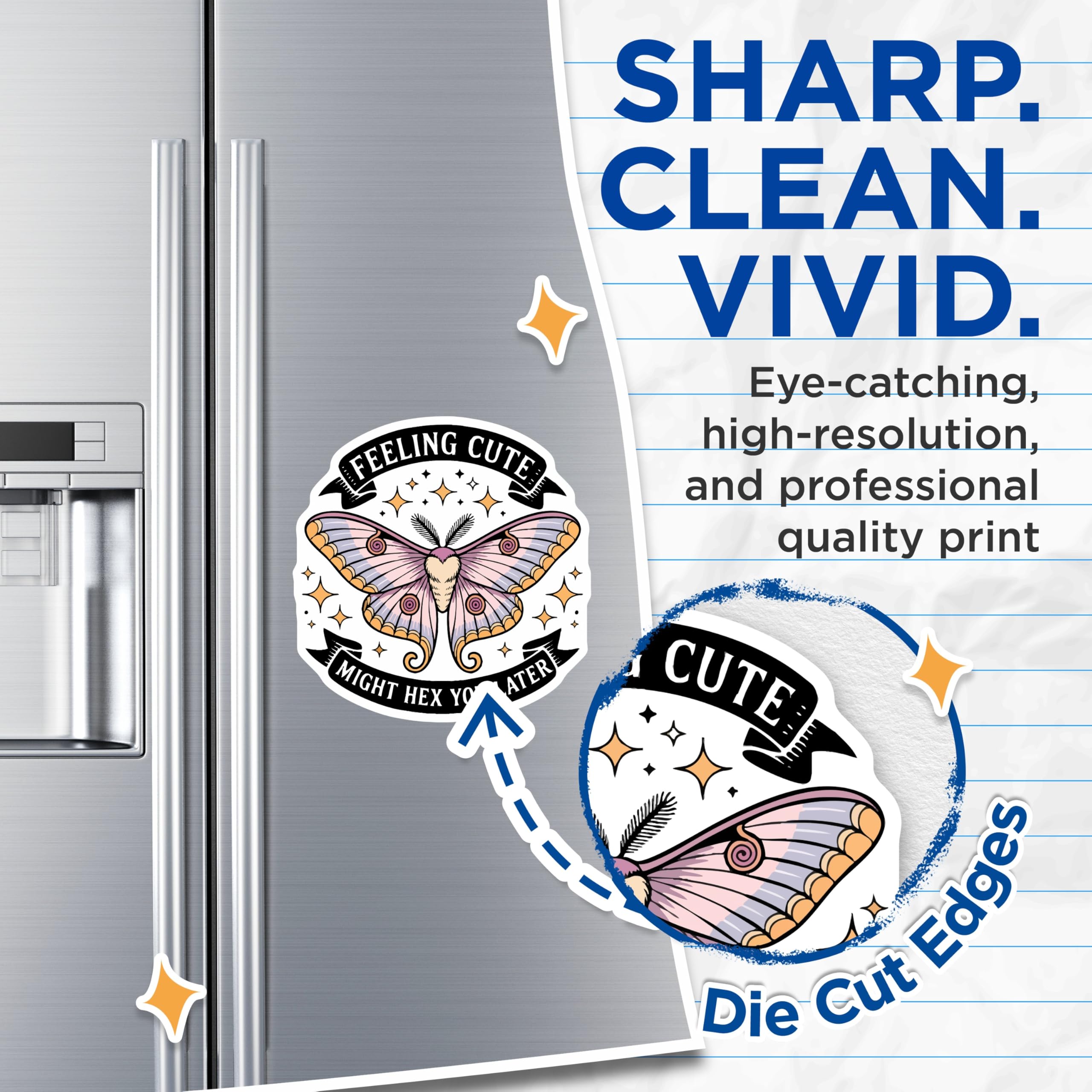 (2 Pack) Feeling Cute Might Hex You Later Magnets - Witchy Moth Decor - Sarcastic Quote Refrigerator Accessory - 5 Inches On Longest Side - Thick Durable Magnet - Made in USA - MAG20210