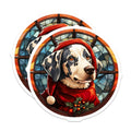 (2 Pack) Christmas Dog Magnets - Stained Glass Pet Decor - Festive Animal Refrigerator Decor - 5 Inches On Longest Side - Thick Durable Magnet - Made in USA - MAG28587