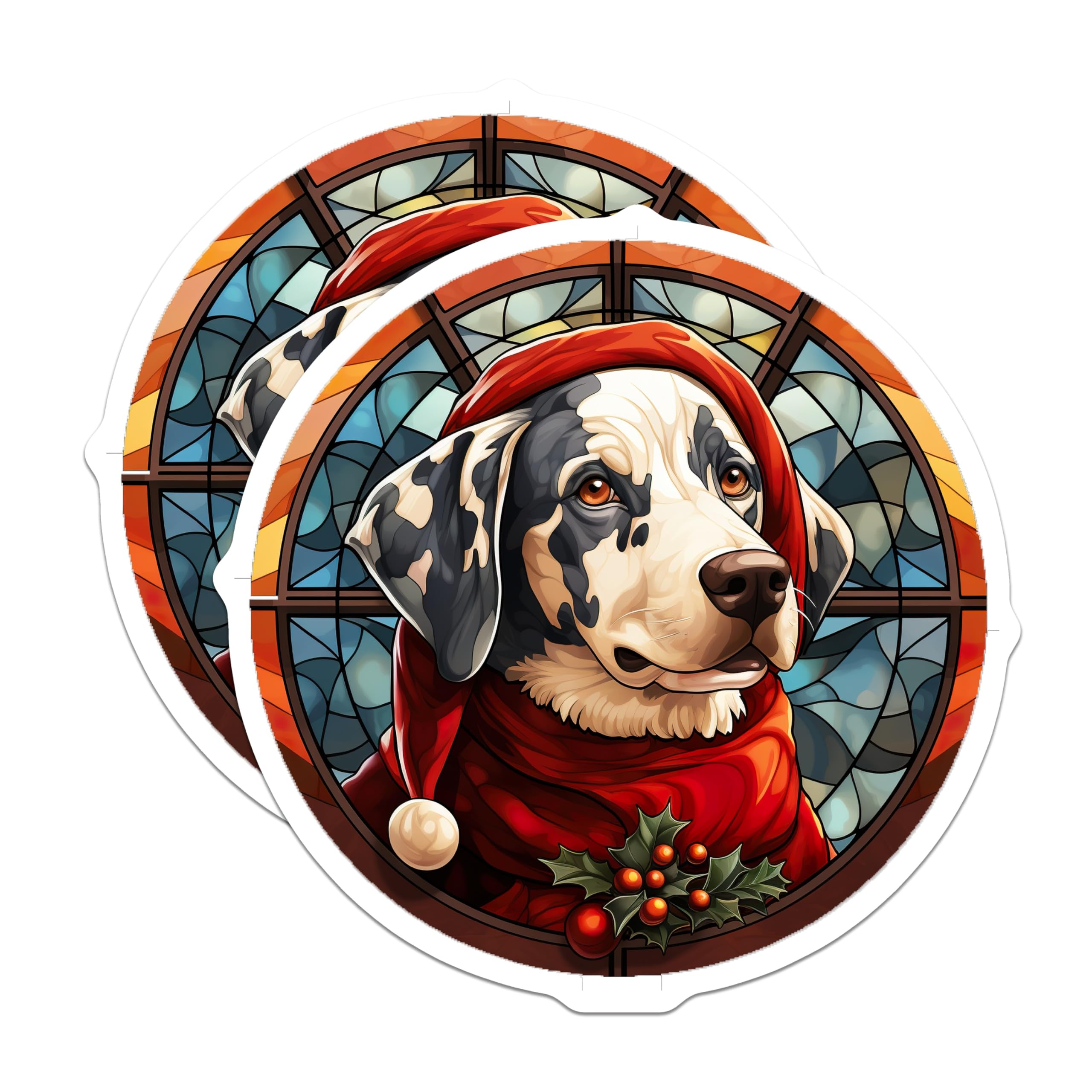 (2 Pack) Christmas Dog Magnets - Stained Glass Pet Decor - Festive Animal Refrigerator Decor - 5 Inches On Longest Side - Thick Durable Magnet - Made in USA - MAG28587