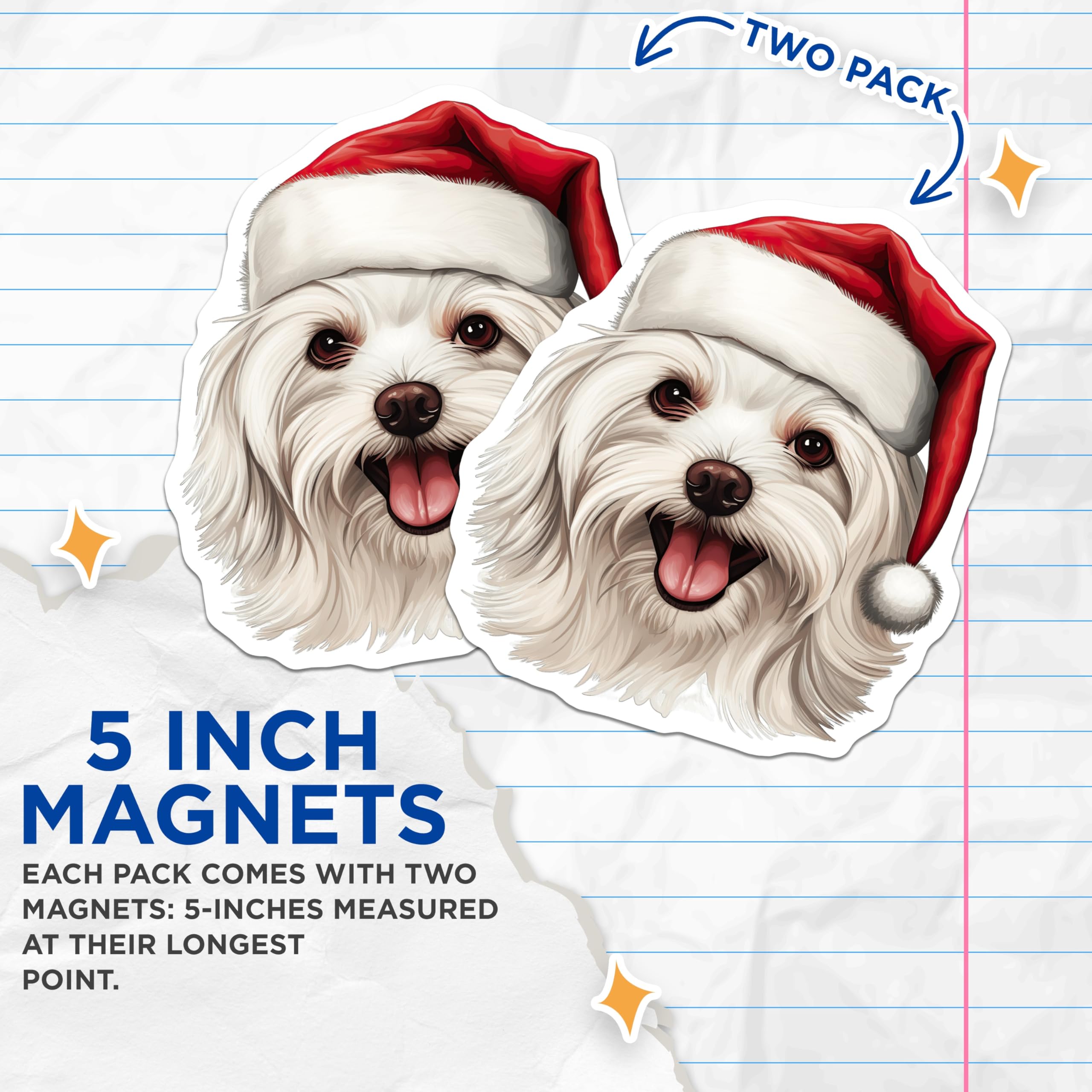 (2 Pack) Festive Maltese Dog Magnets - Santa Hat Puppy Decor - Holiday Refrigerator Magnets - 5 Inches On Longest Side - Thick Durable Magnet - Made in USA - MAG24237
