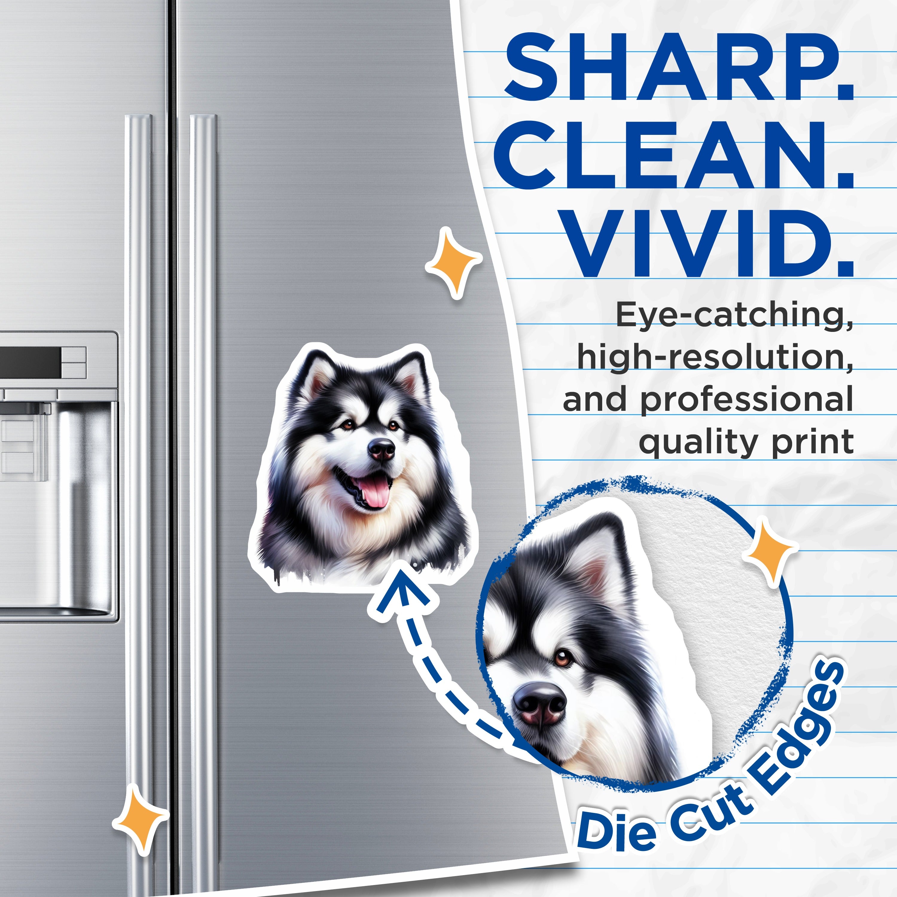 (2 Pack) Alaskan Malamute Magnets - Siberian Husky Decor - Dog Lover Accents - Pet Owner Refrigerator Art - 5 Inches On Longest Side - Thick Durable Magnet - Made in USA - MAG36567