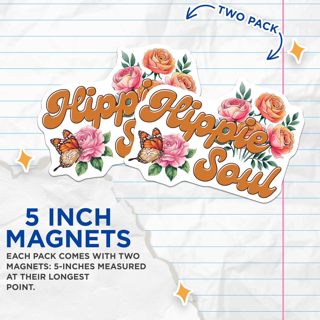 (2 Pack) Hippie Soul Magnets - Floral Butterfly Design - Retro Vibe Magnets - 5" On Longest Side - Premium Magnet - for Cars, Refrigerators, Toolboxes, Lockers - Made in USA - MAG16115