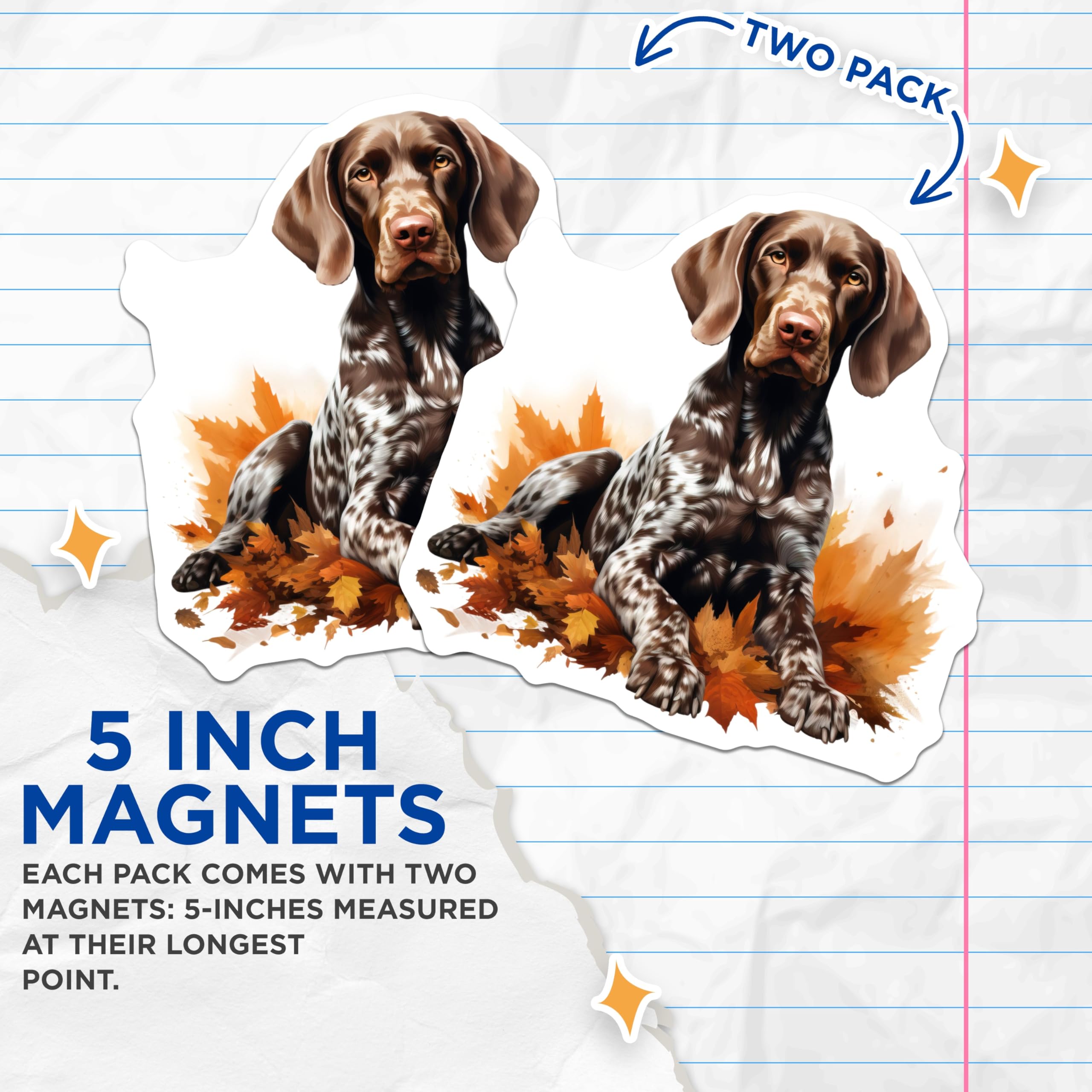 (2 Pack) German Shorthaired Pointer Magnets - Autumn Dog Art - Pet Lover Decor for Owners - 5 Inches On Longest Side - Thick Durable Magnet - Made in USA - MAG28982