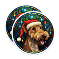 (2 Pack) Christmas Dog Magnets - Stained Glass Pet Art - Airedale Terrier Holiday Decor - 5 Inches On Longest Side - Thick Durable Magnet - Made in USA - MAG30813
