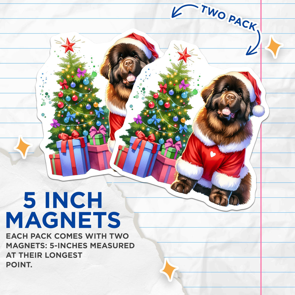 (2 Pack) Christmas Newfoundland Dog Magnets - Santa Dog Christmas Decor - Pet Lover Holiday Decor - 5 Inches On Longest Side - Thick Durable Magnet - Made in USA - MAG29232