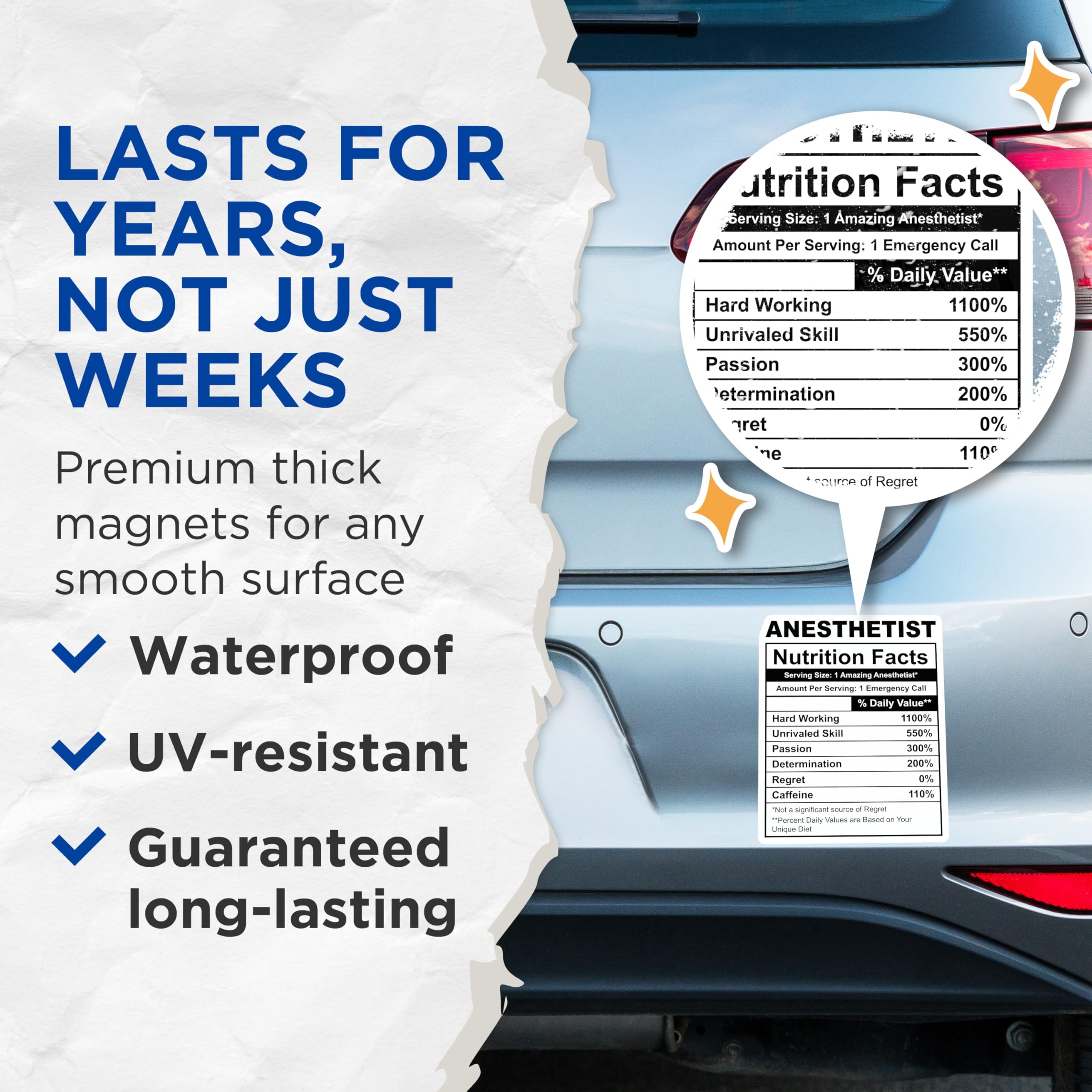 (2 Pack) Anesthetist Nutrition Facts Magnets - Funny Healthcare - Medical Professional - 5" On Longest Side - Premium Magnet - for Cars, Refrigerators, Toolboxes, Lockers - Made in USA - MAG16415